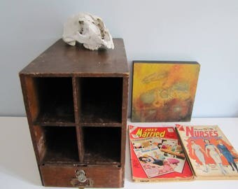 Vintage File Cabinet Library Cabinet File Cabinet Wood Wooden File Box Office Decor 1950s Wood File Cabinet with Key