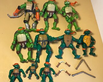 TEENAGE MUTANT NINJA Turtles vintage action figures tmnt original playmates mixed lot loose Michelangelo yellow nunchaku gold