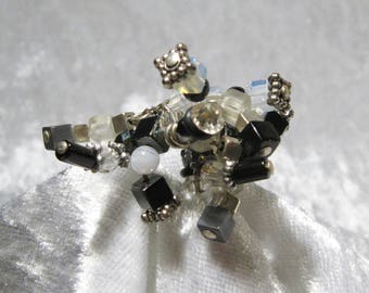Adjustable ring black & white cubic - stones, gems