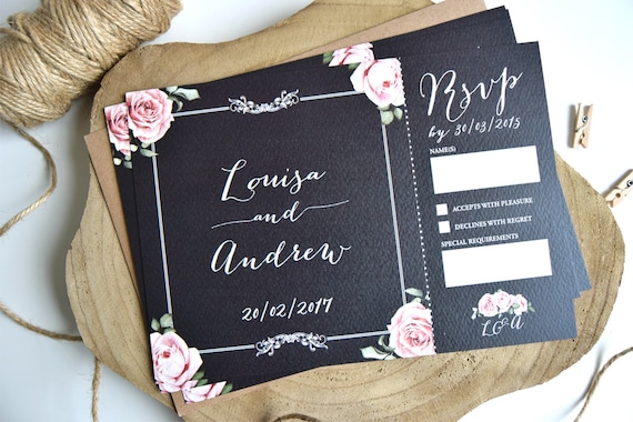 Vintage Chalkboard Wedding Invitation and Rsvp Postcard (sample)
