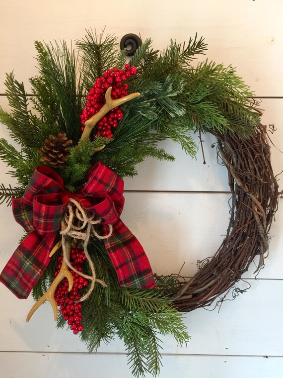 Antler wreath deer wreath antler decor Christmas door