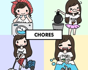 CHORES Stickers / Planner Stickers, Clean Up, Tidy, House Chores, Wash Dish, Vacuum, Laundry, Fold Clothes, Take out Trash, Calendar / SG6