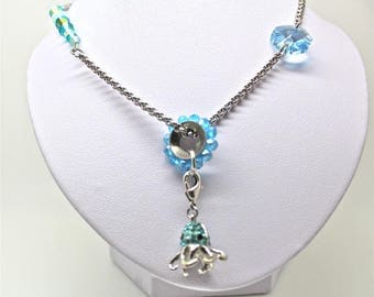 strassed octopus charm with jaseron inox chain and swarovski elements