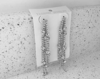 Silver diamanté drop dangle earrings