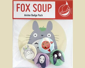 Anime 31mm Badge Pack// Badges// Gaming// Totoro// Princess Mononoke// Spirited Away// Kiki// Fan Art