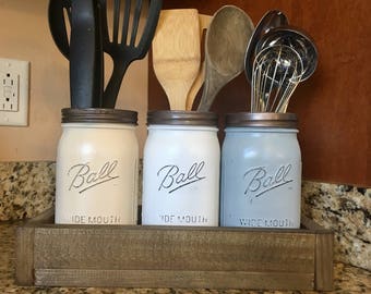 Mason jar utensil holder, Kitchen Utensil jar, soap dispenser, mason jar kitchen storage, mason jar canister set, utensil holder, shakers