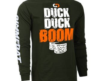 SALE! GIMMEDAT Duck Duck Boom Long Sleeve Hunting T-Shirt - 2 Colors! Hunting Shirts, Hunting Gifts - Free Shipping!