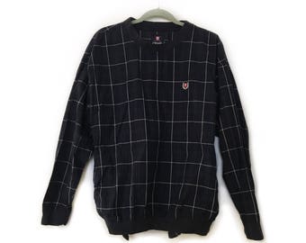 Chaps Ralph Lauren Vintage Windbreaker (1990s) - Navy Blue Plaid - Gold - Size S