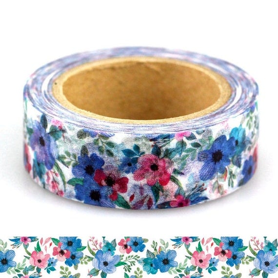 Blue Floral Washi TapeBlue Flower Masking TapePretty Planner