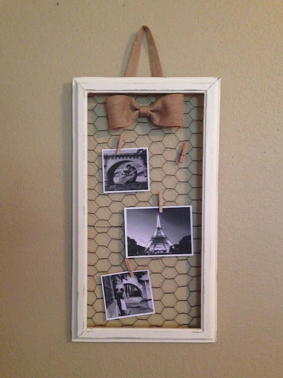 Chicken wire photo display picture frame collage wood