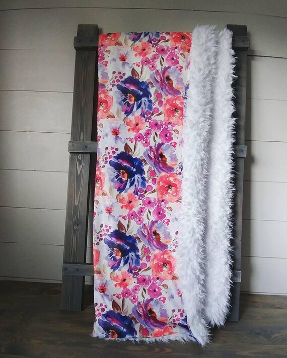 Minky Blanket.Minky Lovey.Purple Floral Blanket.Purple Floral