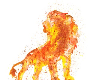 Lion | Simple Minimalist Lion Animal South Africa Watercolour Art Painting, Fine Art, Wall Art, Home Decor Print