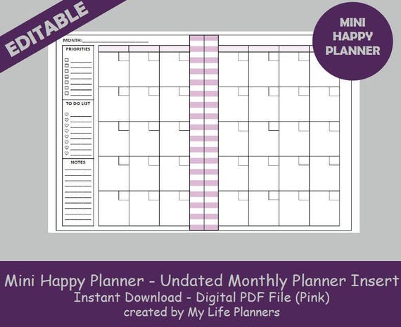 Undated Monthly Planner Insert Printable Insert Calendar 8446