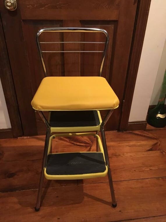 Vintage Yellow Step Stool Chair Cosco Bar Stool