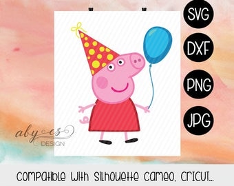 Peppa Pig Birthday SVG, Layered Peppa Pig, Vector Peppa Pig, Clipart, Dxf, Jpg, Iron On Transfer Paper, Silhouette, Cameo, Cricut, Cut Files