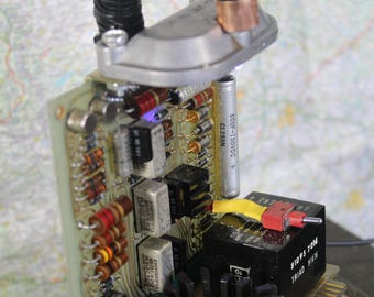Industrial LED night light made from vintage circuit boards, steampunk inspired
