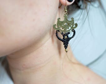 Macrame brass earrings ethnic tribal boho