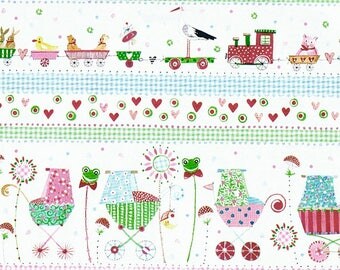 Papier cadeau LUNA pour naissance ou baptême - Motif: cigogne, landau