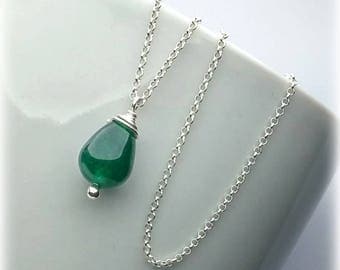 Jade Necklace, Sterling Silver, Rose Gold, Simple Necklace, Everyday Necklace, Green Jade Pendant, Bridesmaid Necklace, Gift Mother Necklace