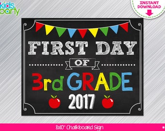INSTANT DOWNLOAD First Day of 3rd grade School Sign Print Yourself, First Day of Third Grade Chalkboard Sign Digital File