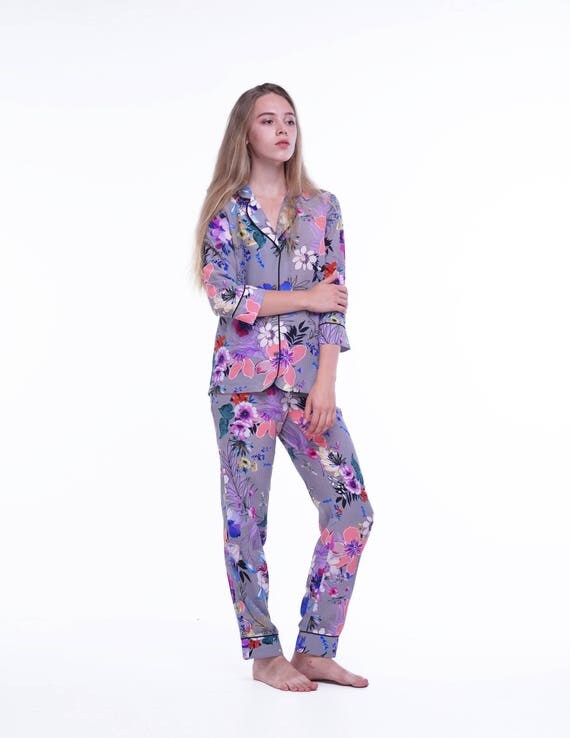 100 Crepe Silk Suit Silk Pajamas with Pants Silk Floral