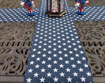 4th of July Table Runner | Patriotic Centerpiece | White Stars on Navy Table Runner | Patriotic Decor | American Flag | Flag Decor Home