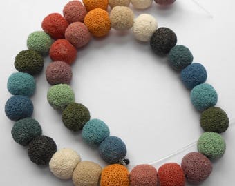 12mm Multi Colored Lava Beads Dyed Natural Lava Bead Rounds 15 inch Strand 34 Beads 1mm Hole Size