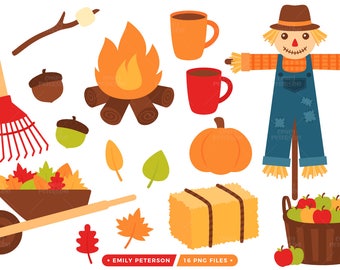 Fall Clip Art, Autumn Clipart, Scarecrow Clip Art - Commercial Use, Instant Download