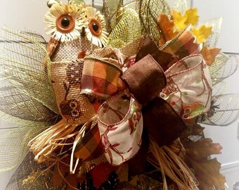 Fall Owl Wreath | Harvest Wreath | Thanksgiving Decor | Fall Wreath | Fall Decor | Owl Decor | Fall Wreath for Front Door | Autumn Wreath