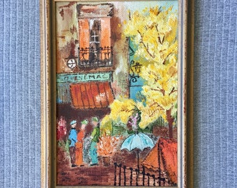 Retro Painting European Parisian Paris Street Scene Fall Autumn Framed Painting