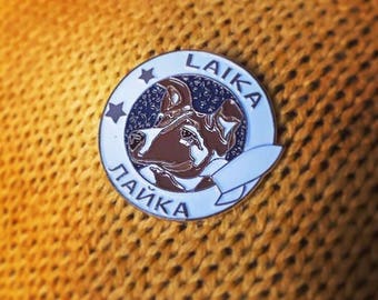 Laika enamel pin badge. Laika The Soviet Space Dog. Retro Vintage Atomic Galaxy Lapel Pin. Space NASA Stars Astrology Astronomy