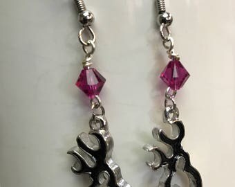 Swarovski Fuschia Bicone, Black Browning Deer Earrings