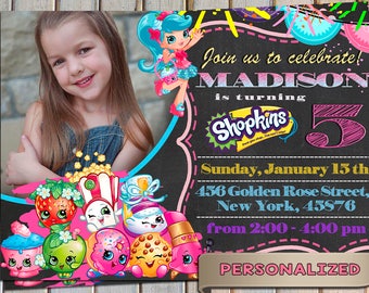 SALE 20 % Shopkins Invitation, Shopkins Invite, Shopkins Birthday Party, Personalized, Printable, Digital file, Thank you card free