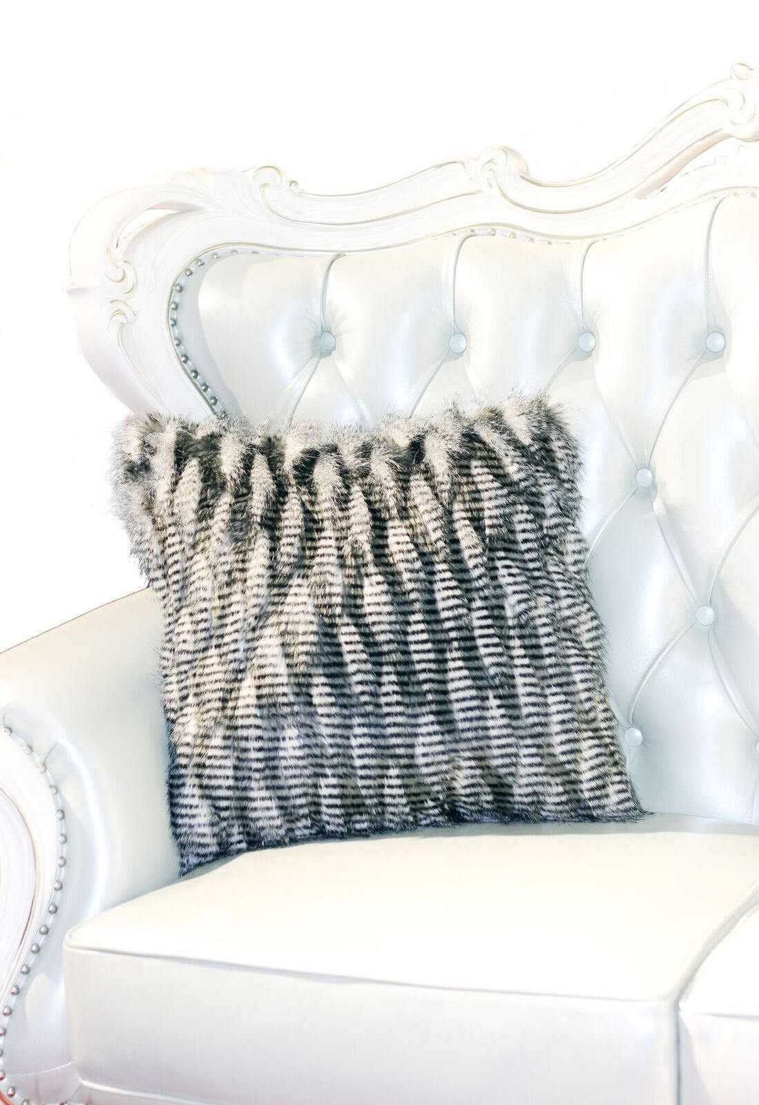 Luxury Gray/Black Decorative Faux Fur Pillow