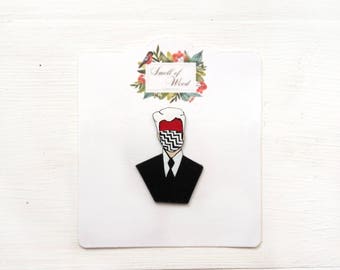 David Lynch Plastic Brooch Pin Patch Twin Peaks Black Red White Gift for her Gift for him