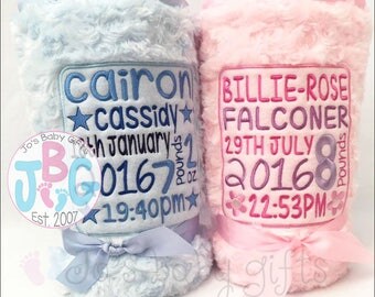 Personalised Baby Blanket, Personalised Blankets, Embroidered Blankets, New baby gift, Birth Stats Gift, Christening Gift, Baby Boy or Girl
