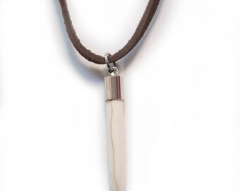 Howlite Bullet Pendant with Brown Deerskin Leather Necklace