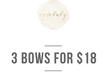 Set of 3 bows, baby headband, baby hair clip, headbands, baby girl headbands, hair clips, hair bows, baby hair bows, baby girl bows