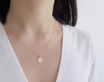 Free shipping! Gold disc dainty necklace, gold filled necklace, gold disc necklace, silver disc necklace, personalized monogram necklace, in