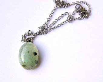 Prehnite Pendant, Prehnite Jewelry, Stainless Steel Chain, Prehnite Necklace, Prehnite Gemstone, Crystal healing