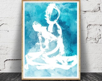 Art abstrait de mur bleu Indigo du Set-aquarelle grand marine impressions minimaliste art Minimal contemporain Modern art Paint
