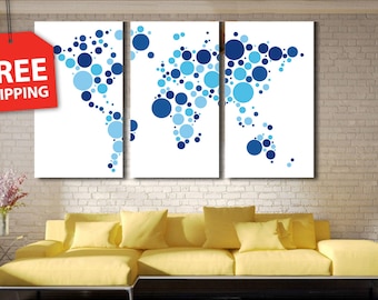 Multi panel world map. Canvas painting "World map circles" Wall Art decor Poster Print Flover Extra Large Wall Decor FREE SHIPPING!