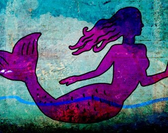 mermaid fabric panel / multicolored print / watercolour material/ mystical print/ girly applique/ upholstery/ fire retardant velvet