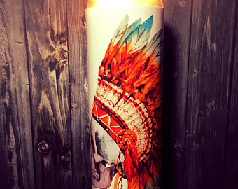 native american art, Indian headdress art, tribal art, tribal artwork, Watercolor Print, southwest art, Southwest Decor, Desert Art, Candle