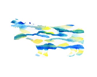 Watercolor Hippo Print
