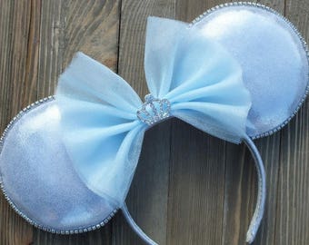 Cinderella Minnie Ears, Cinderella Minnie Mouse Ears, Mickey Ears, Silver Sparkly Minnie Ears, Unique Minnie Mouse Ears, Gorgeous