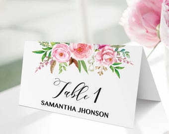 Floral Place Cards Printable, Wedding Place cards, Editable Place Cards, Escort Card, Name Cards, Flat, Folded, PDF Instant Download FL460