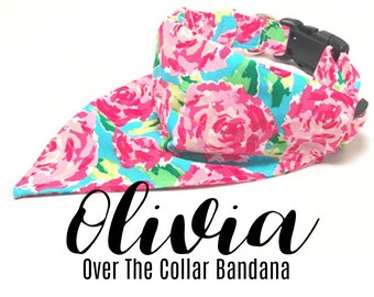 LivyDog ™ Over the Collar Bandana, Floral Dog Bandana, Dog Bandana, Over the Collar, Pet Bandana, Pet Supplies, Lilly Print, The Olivia