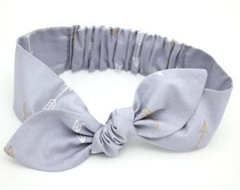 Arrows gold baby headband, grey gold arrows baby, knot baby headband, baby girl headband, metallic gold, grey arrows headband