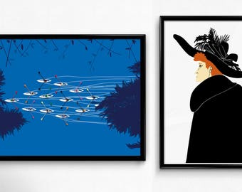 A4 prints - red headed woman-person-canoes- home decor - Stampe A4 - persona-donna-capelli rossi-canoe- design - decorazioni per la casa